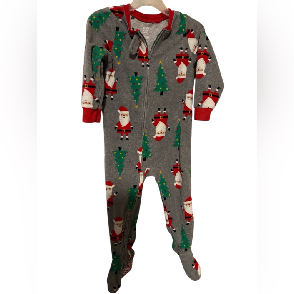 Carter's-   Santa and Christmas Tree Gray Footie Pajamas
